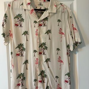 Santa Claus Flamingo Print Short-Sleeve Shirt - Cream